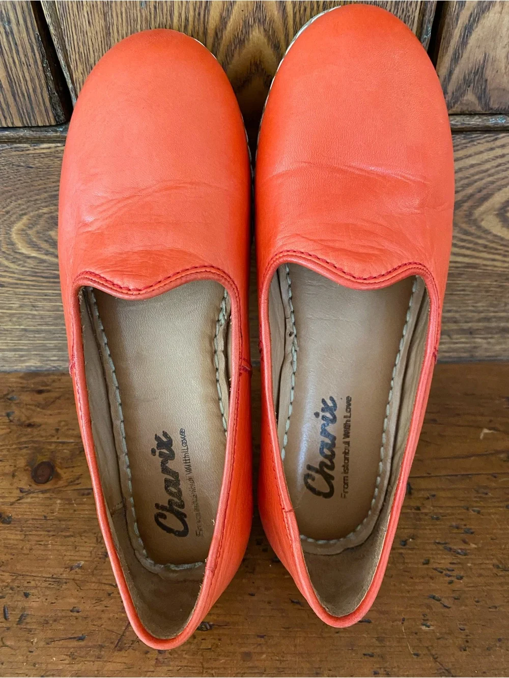 Charix Istanbul 35 5 orange leather slip on flats loafers handmade